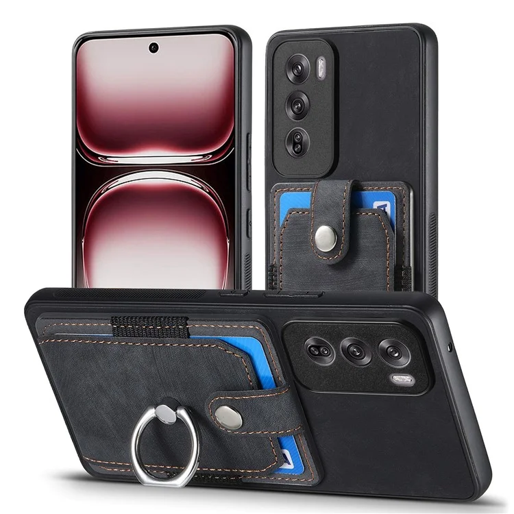 D2 Pour Oppo Reno12 5G (global) Retro Case Ring Holder Kickstand Leather + Tpu Tpu Slots de Court de Couverture de Couverture Non Slip - Noir