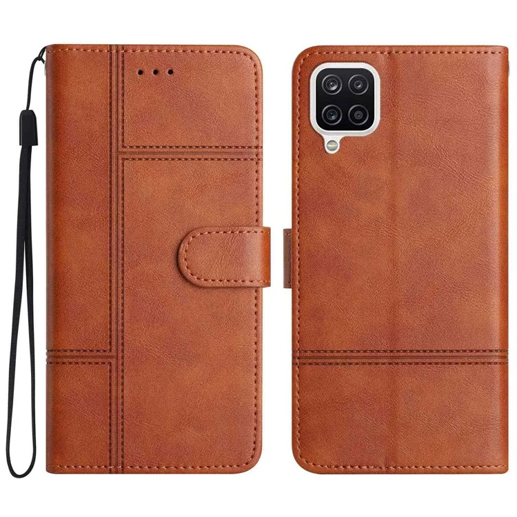 Anti-scratch Phone Shell for Samsung Galaxy A42 5G, Cowhide Texture Business Style PU Leather Sewing Line Decor Wallet Stand Case - Brown