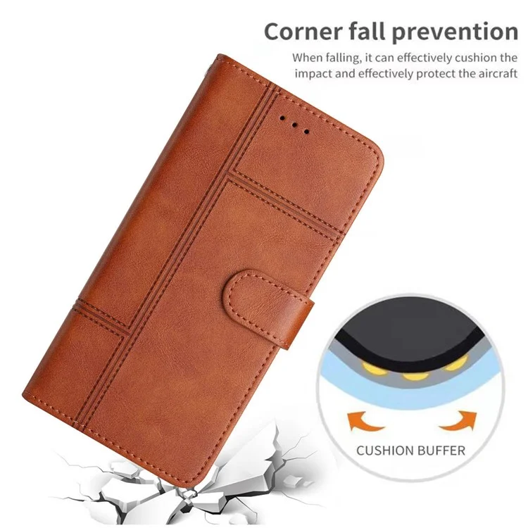 Anti-scratch Phone Shell for Samsung Galaxy A42 5G, Cowhide Texture Business Style PU Leather Sewing Line Decor Wallet Stand Case - Brown