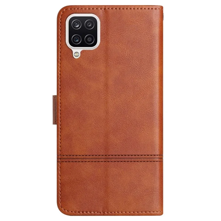 Anti-scratch Phone Shell for Samsung Galaxy A42 5G, Cowhide Texture Business Style PU Leather Sewing Line Decor Wallet Stand Case - Brown