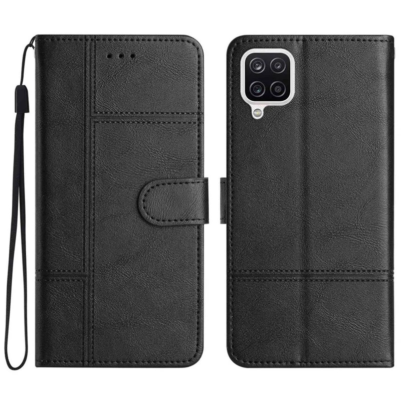 Anti-scratch Phone Shell for Samsung Galaxy A42 5G, Cowhide Texture Business Style PU Leather Sewing Line Decor Wallet Stand Case - Black