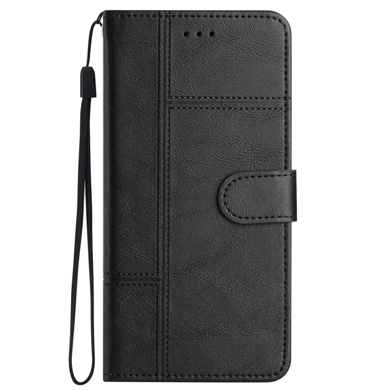 Anti-scratch Phone Shell for Samsung Galaxy A42 5G, Cowhide Texture Business Style PU Leather Sewing Line Decor Wallet Stand Case - Black