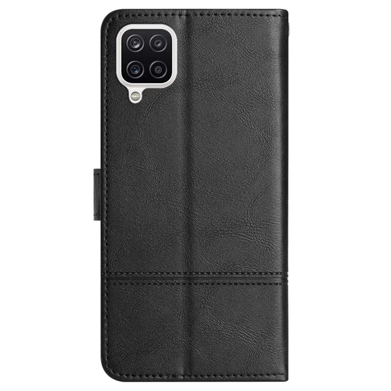 Anti-scratch Phone Shell for Samsung Galaxy A42 5G, Cowhide Texture Business Style PU Leather Sewing Line Decor Wallet Stand Case - Black