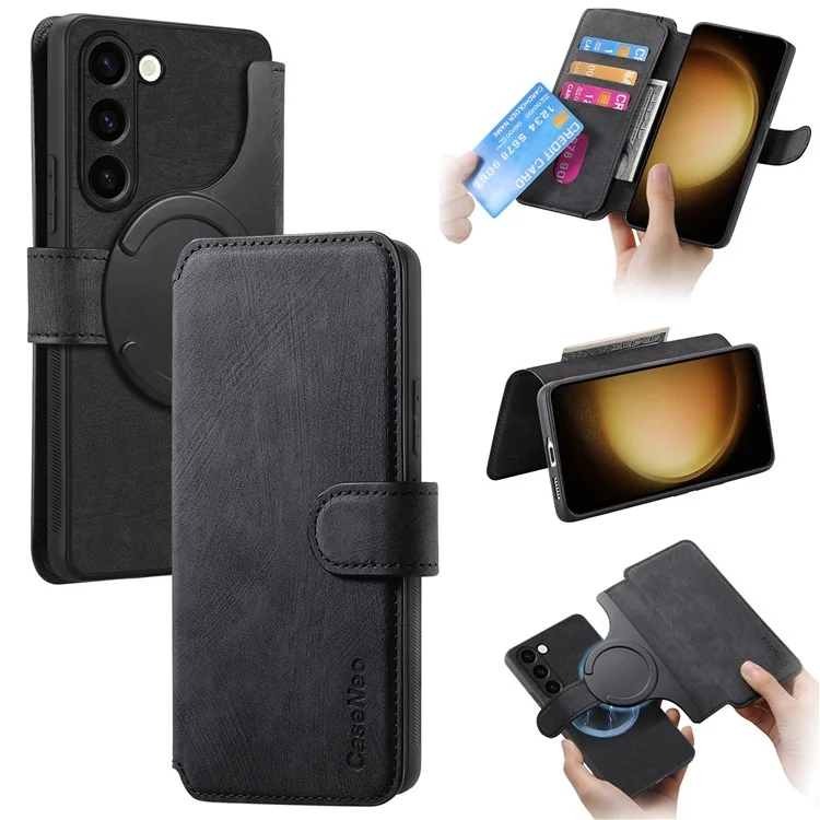 CASENEO MW-03 Pour Samsung Galaxy S23+ Étui Portefeuille Support Amovible 2-en-1 Étui Téléphone en Cuir - Noir