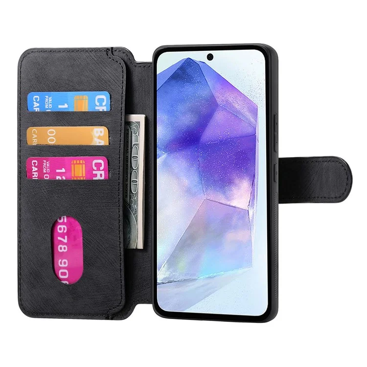 CASENEO MW-03 Funda para Samsung Galaxy A55 5G Cartera Soporte Desmontable 2 en 1 Funda de Cuero para Teléfono - Negro
