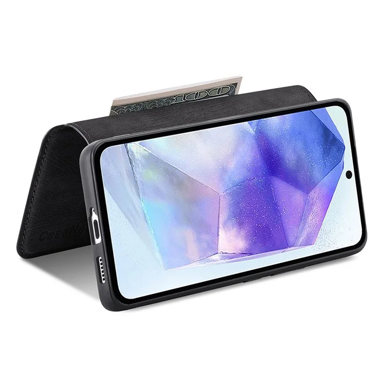 CASENEO MW-03 Funda para Samsung Galaxy A55 5G Cartera Soporte Desmontable 2 en 1 Funda de Cuero para Teléfono - Negro