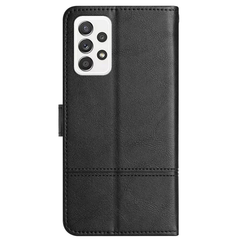 For Samsung Galaxy A72 4G / 5G Shockproof Case Business PU Leather Folio Flip Cover Lines Imprinted Stand Wallet Phone Case with Strap - Black