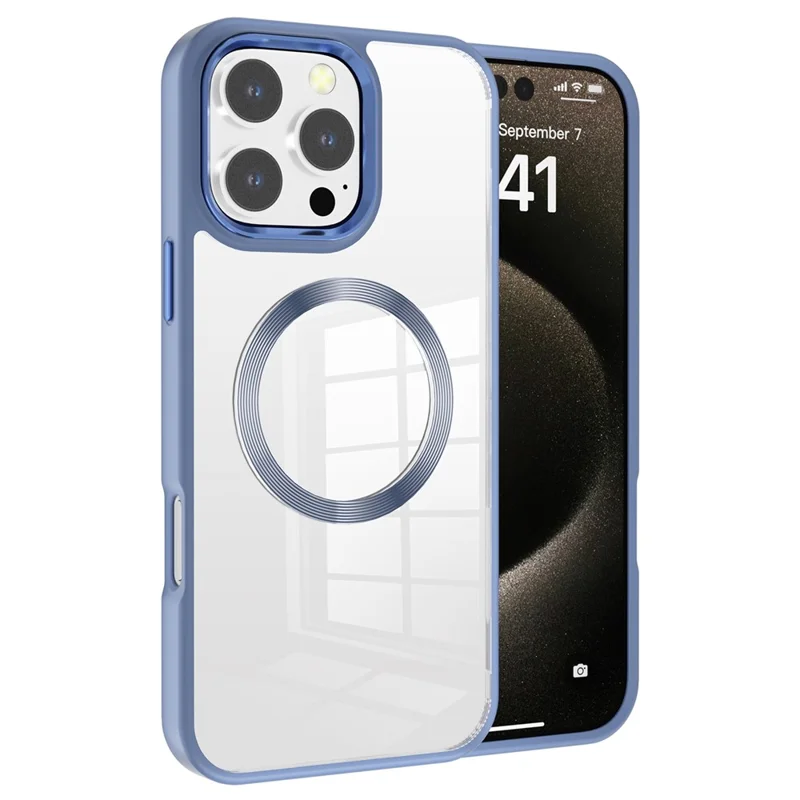 For iPhone 16 Pro Max Case Compatible with MagSafe CD Pattern TPU+PC Clear Phone Cover - Blue