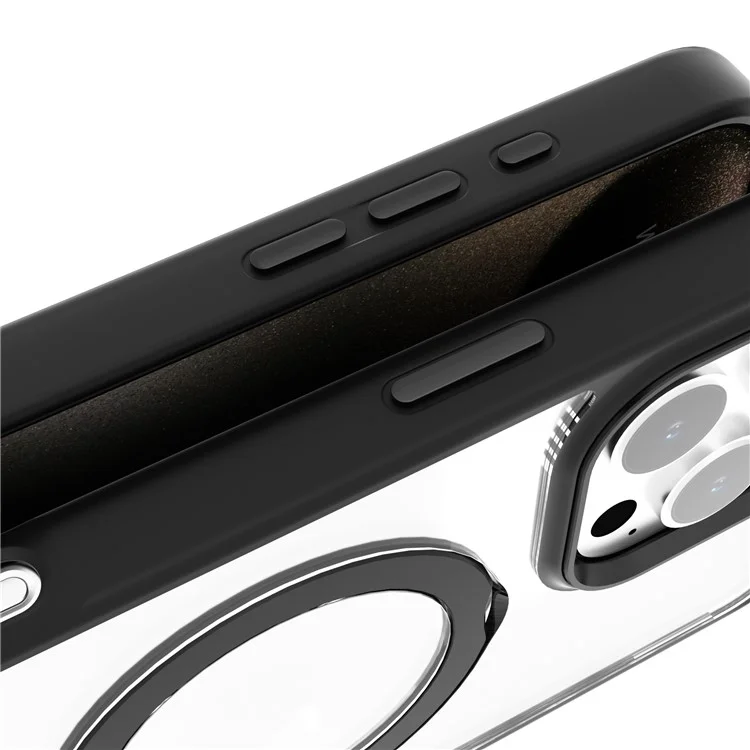 For iPhone 16 Pro Case Magnetic Ring Kickstand TPU+PC Clear Phone Cover - Black