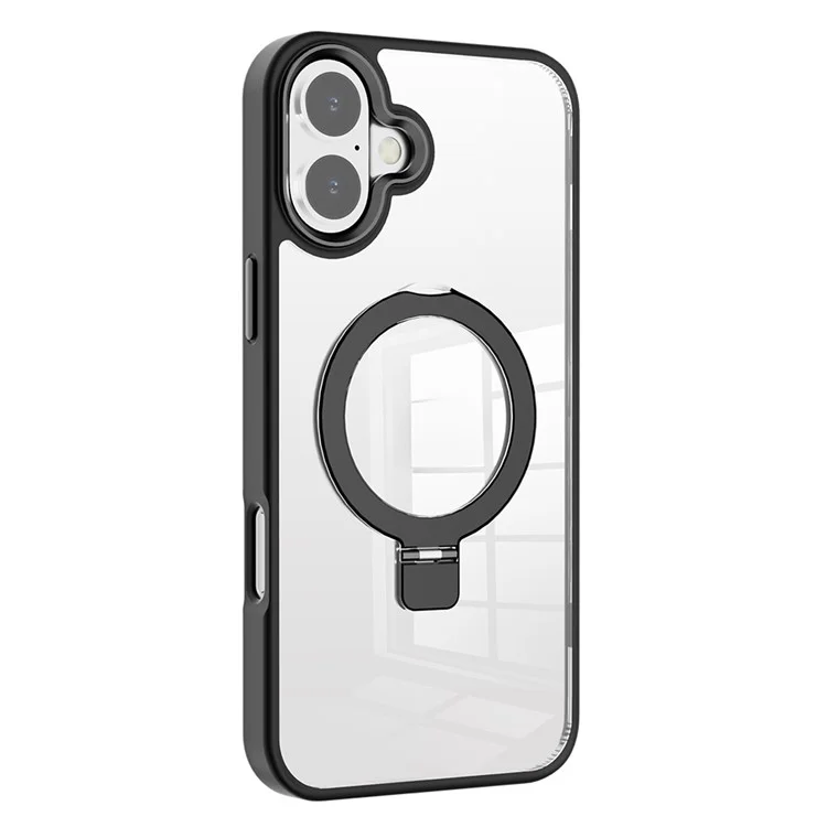 Für iPhone 16 Plus Case Magnetic Ring Kickstand TPU+PC Clear Phone Cover - Schwarz