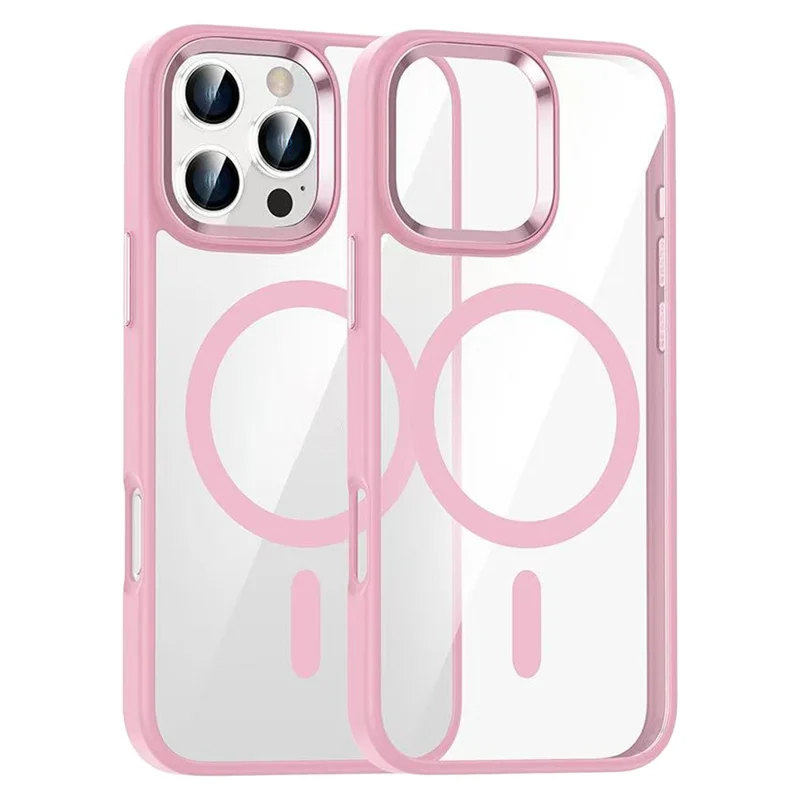 For iPhone 16 Pro Case Compatible with MagSafe Transparent Back TPU+PC Phone Cover - Pink
