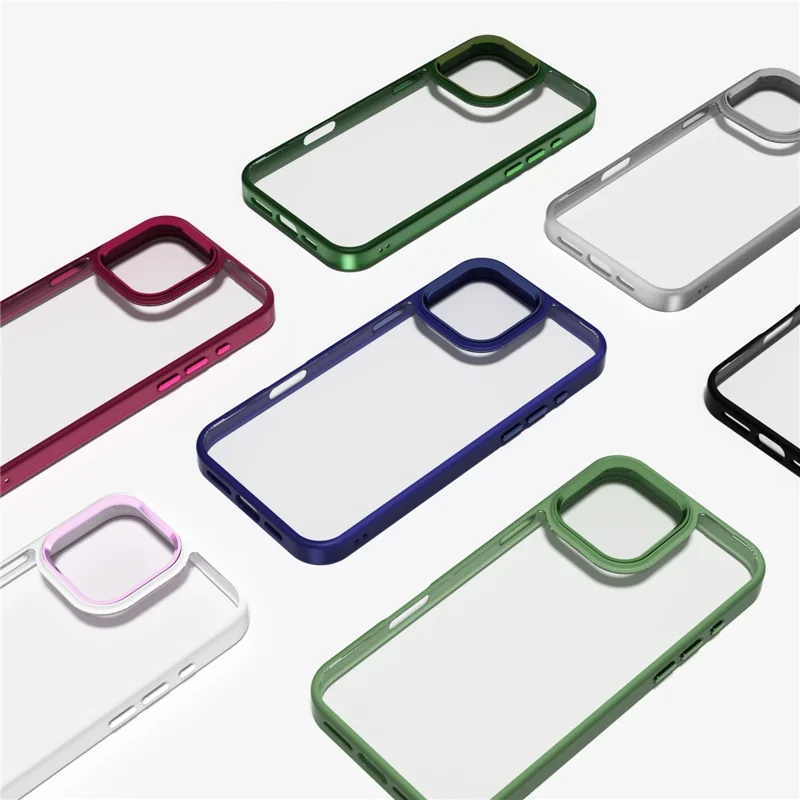 For iPhone 16 Pro Max Clear Phone Case TPU+ PC Phone Back Cover with Metal Button - Pink