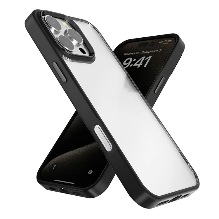 Para Iphone 16 Pro Clear Phone Case TPU+ PC Topa de Volta Taplo Com Botão de Metal - Azul