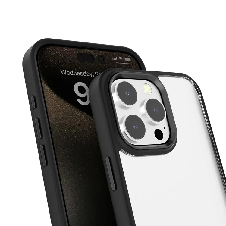 Para Iphone 16 Pro Clear Phone Case TPU+ PC Topa de Volta Taplo Com Botão de Metal - Azul