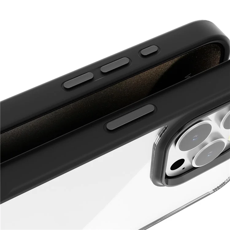 Para Iphone 16 Pro Clear Phone Case TPU+ PC Topa de Volta Taplo Com Botão de Metal - Azul