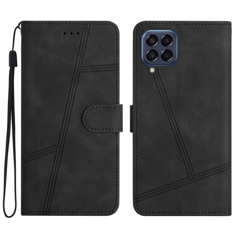 For Samsung Galaxy M33 5G (Global Version) Fully Wrapped Phone Case, Skin-touch Feeling Lines Imprinted Vintage PU Leather Magnetic Flip Cover with Wallet Stand - Black