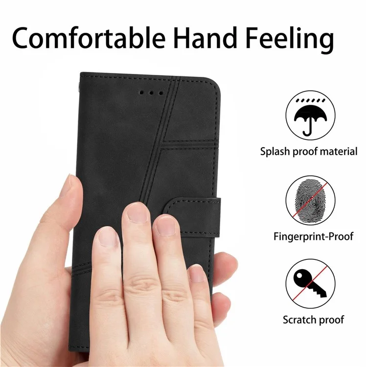 For Samsung Galaxy M33 5G (Global Version) Fully Wrapped Phone Case, Skin-touch Feeling Lines Imprinted Vintage PU Leather Magnetic Flip Cover with Wallet Stand - Black