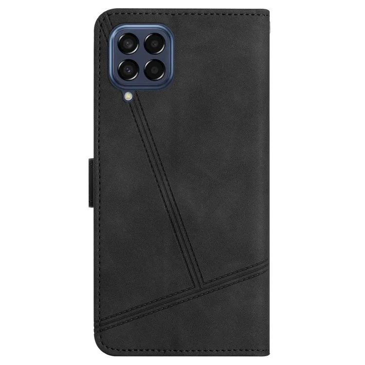 For Samsung Galaxy M33 5G (Global Version) Fully Wrapped Phone Case, Skin-touch Feeling Lines Imprinted Vintage PU Leather Magnetic Flip Cover with Wallet Stand - Black