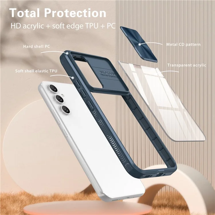 Pour Samsung Galaxy A55 5G Case Tpu + pc Couverture Cear Télépheur Avec Cd-veins Came Came Cdudin - Bleu Marine