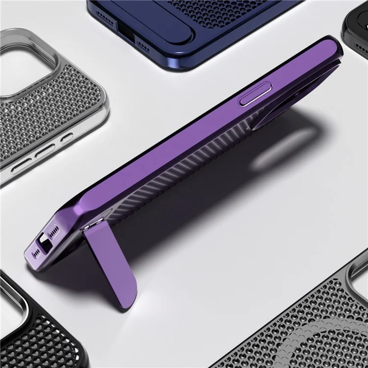 Per iPhone 15 Pro Max Case Hollow Heat Dissipation Back Cover Kickstand Compatible with MagSafe - Viola Scuro