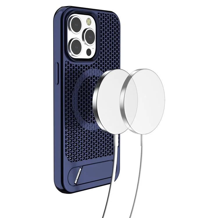 Per iPhone 15 Pro Max Case Hollow Heat Dissipation Back Cover Kickstand Compatible with MagSafe - Viola Scuro