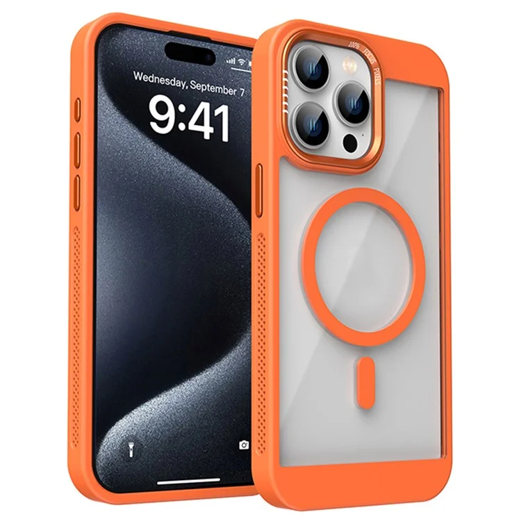 For iPhone 16 Pro Case Compatible with MagSafe Heat Dissipation TPU+PC Phone Cover - Orange