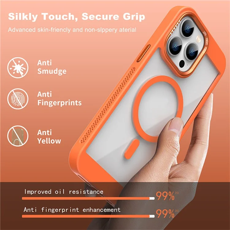 For iPhone 16 Pro Case Compatible with MagSafe Heat Dissipation TPU+PC Phone Cover - Orange