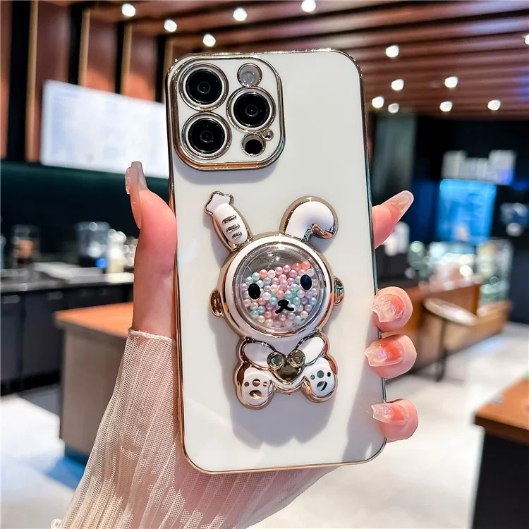 Для Iphone 15 Pro Case Acleloplating Rabbit Kickstend Tpu Cople Phone Cople - Белый