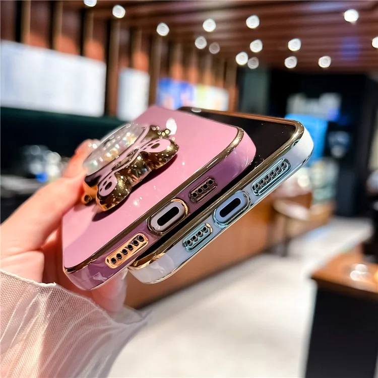 Для Iphone 15 Pro Case Acleloplating Rabbit Kickstend Tpu Cople Phone Cople - Белый