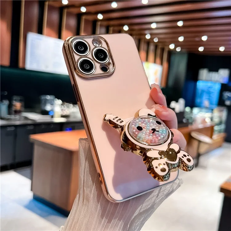 Pour L'iphone 15 Pro Max Case Électroplate de la Couverture de Téléphone TPU du Lapin TPU - Rose