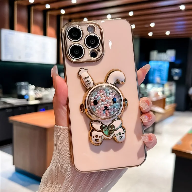 Pour L'iphone 15 Pro Max Case Électroplate de la Couverture de Téléphone TPU du Lapin TPU - Rose