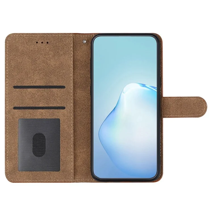 For Samsung Galaxy M53 5G Cowhide Texture PU Leather Business Case Lines Imprinted Wallet Sand Feature Flip Cover with Strap - Blue