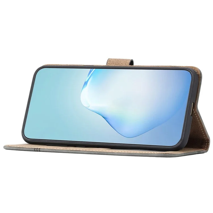 For Samsung Galaxy M53 5G Cowhide Texture PU Leather Business Case Lines Imprinted Wallet Sand Feature Flip Cover with Strap - Blue