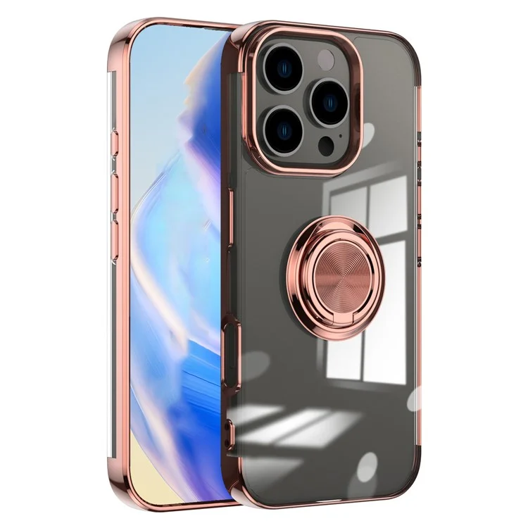 Для Iphone 16 Pro Case Aclelplating Kickstand TPU Tpu Cople Magnetic Car Mount - Розовое Золото