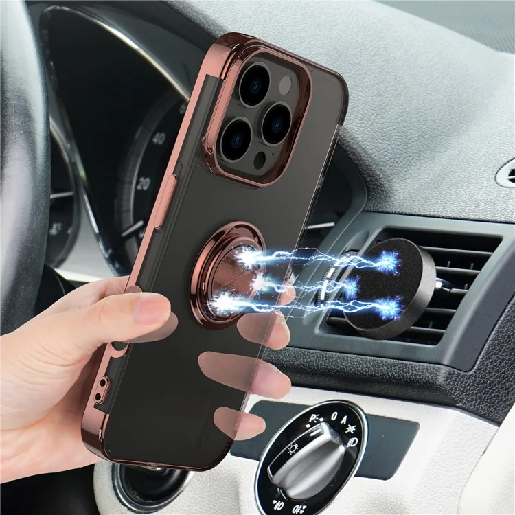 Для Iphone 16 Pro Case Aclelplating Kickstand TPU Tpu Cople Magnetic Car Mount - Розовое Золото
