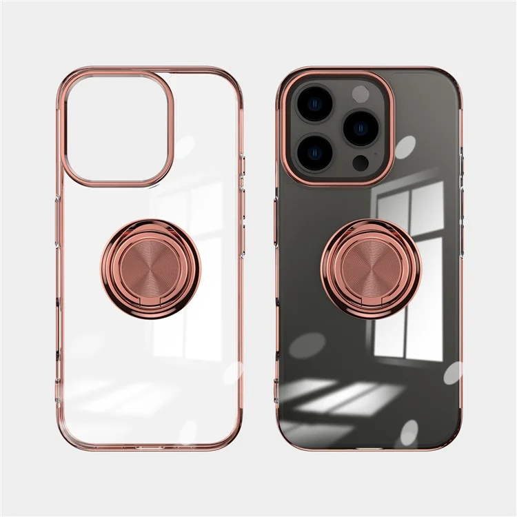 Для Iphone 16 Pro Case Aclelplating Kickstand TPU Tpu Cople Magnetic Car Mount - Розовое Золото
