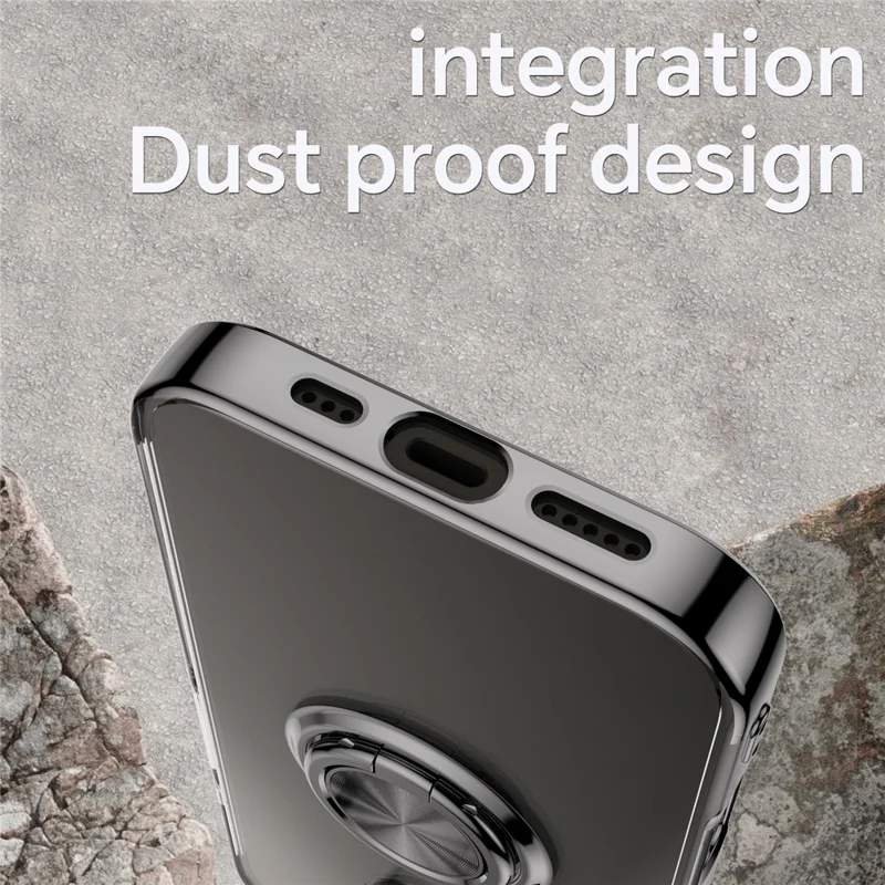 For iPhone 16 Pro Case Electroplating Kickstand TPU Phone Cover Magnetic Car Mount - Black