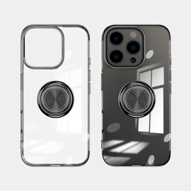 For iPhone 16 Pro Case Electroplating Kickstand TPU Phone Cover Magnetic Car Mount - Black