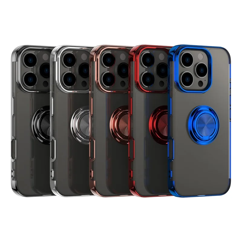 For iPhone 16 Pro Case Electroplating Kickstand TPU Phone Cover Magnetic Car Mount - Black