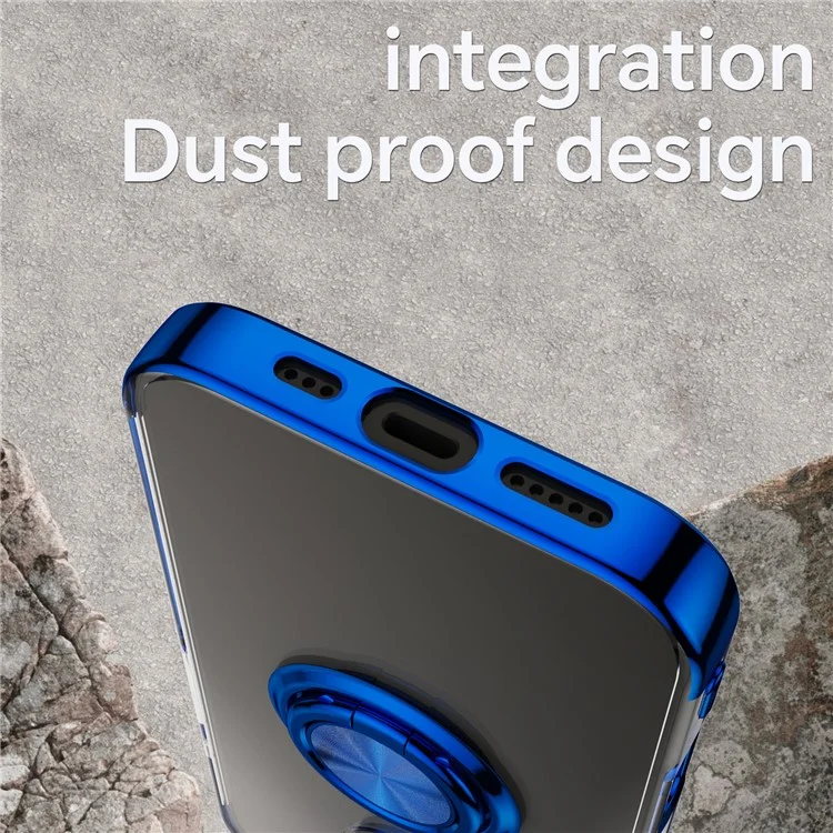For iPhone 16 Case Electroplating Kickstand TPU Phone Cover Magnetic Car Mount - Blue