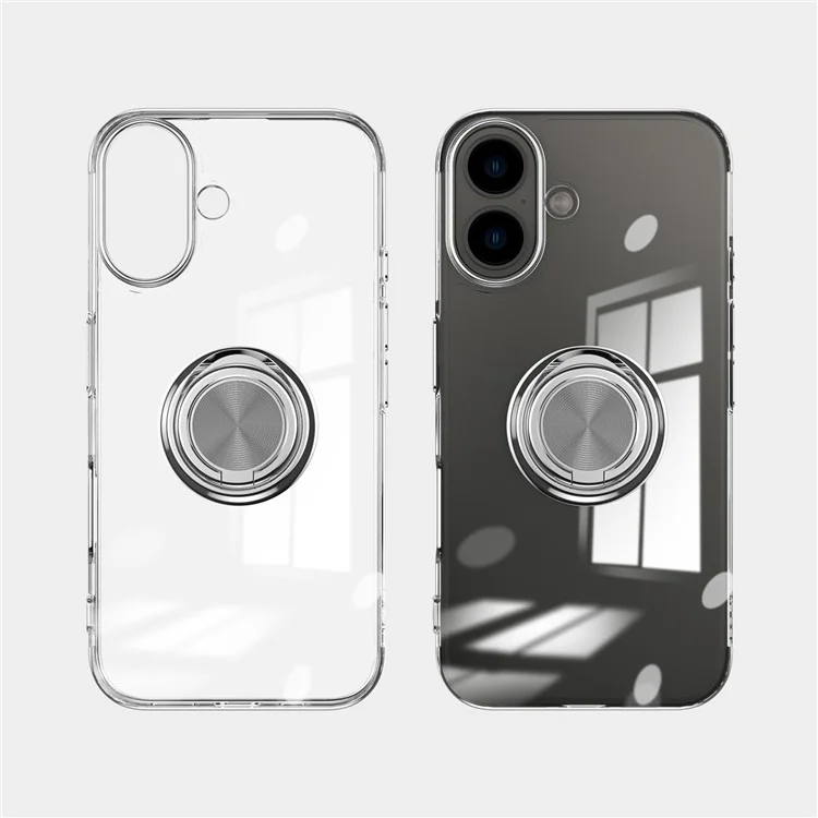 Per iPhone 16 Plus Case Electroplating Kickstand TPU Phone Cover Magnetic Car Mount - Argento