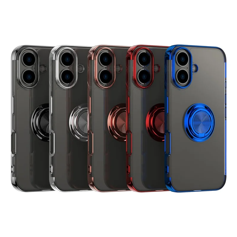 Per iPhone 16 Plus Case Electroplating Kickstand TPU Phone Cover Magnetic Car Mount - Argento