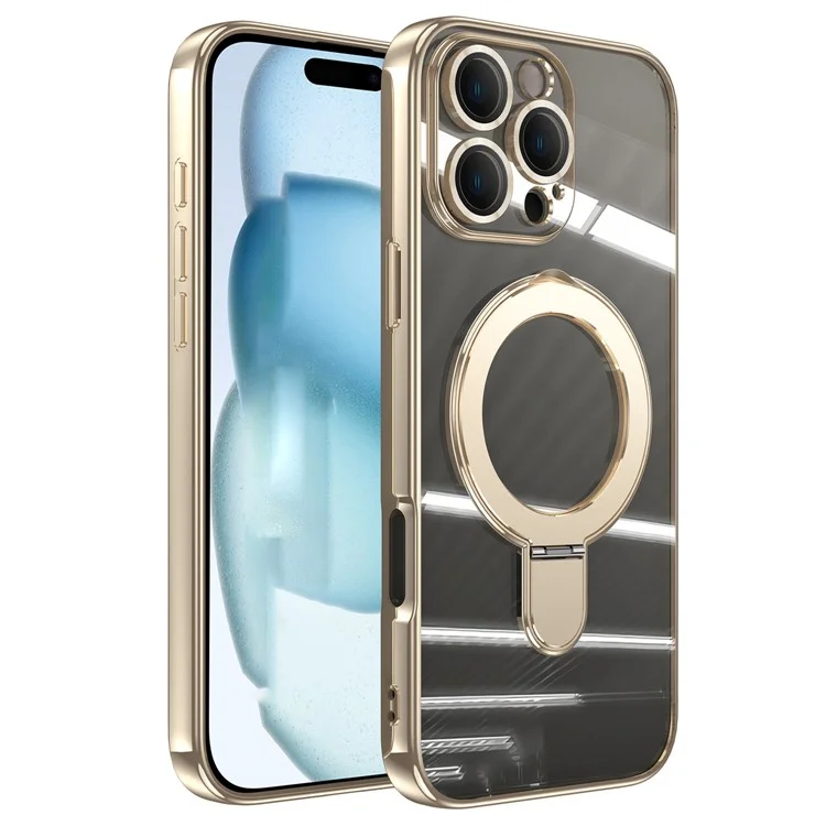 Para Iphone 16 Pro Magnetic Case Eletroplating Kickstand TPU Tope - Ouro