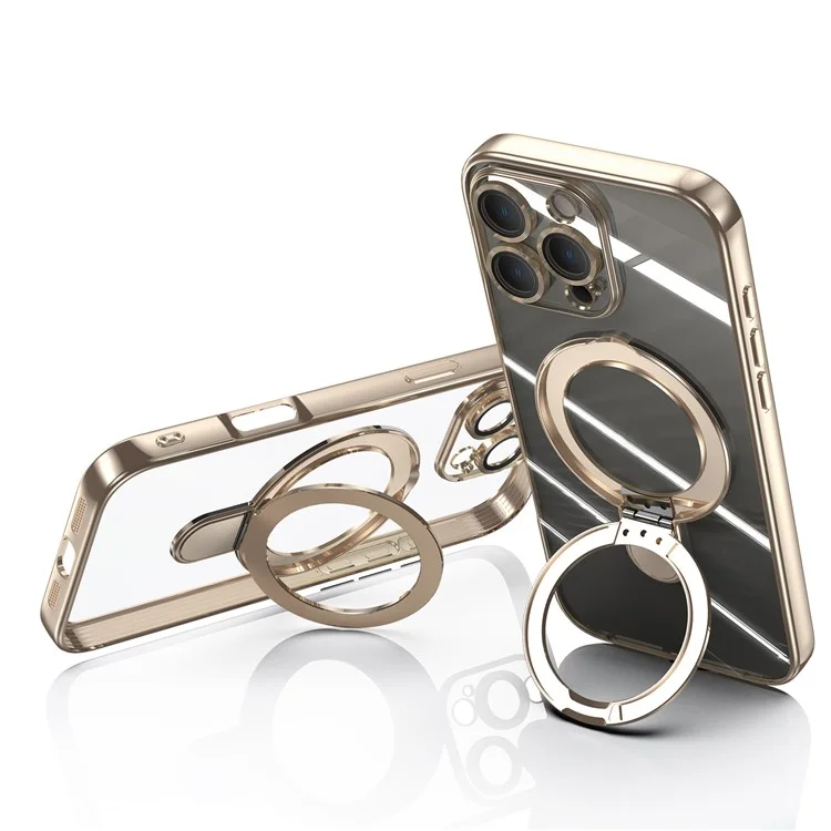 Para Iphone 16 Pro Magnetic Case Eletroplating Kickstand TPU Tope - Ouro