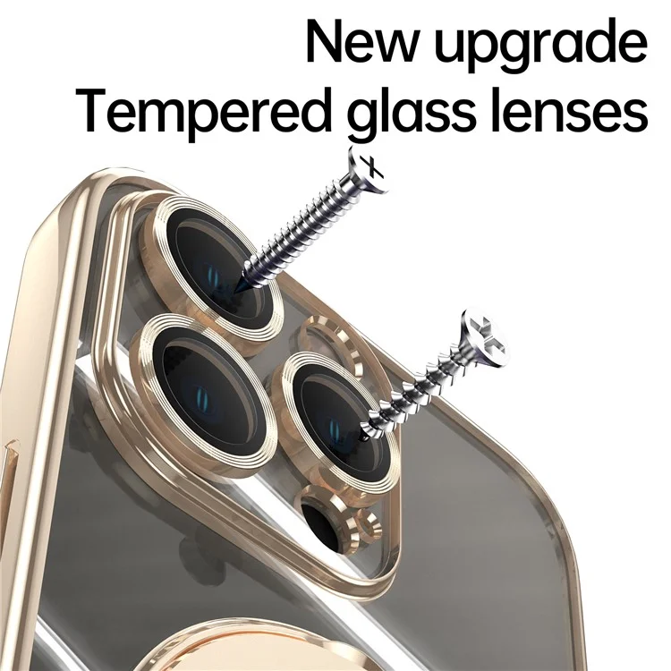 Para Iphone 16 Pro Magnetic Case Eletroplating Kickstand TPU Tope - Ouro