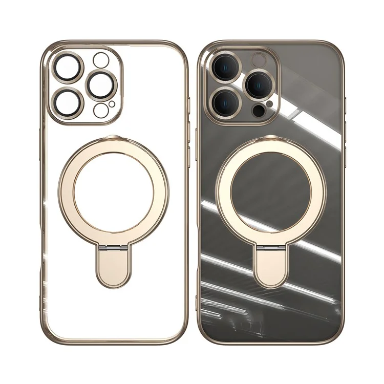 Para Iphone 16 Pro Magnetic Case Eletroplating Kickstand TPU Tope - Ouro
