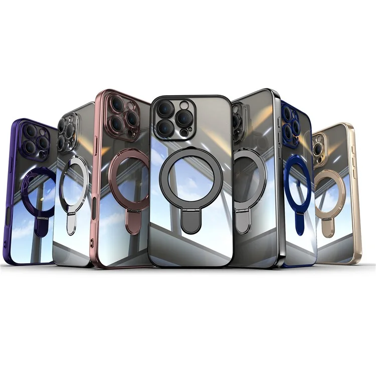 Para Iphone 16 Pro Magnetic Case Eletroplating Kickstand TPU Tope - Ouro