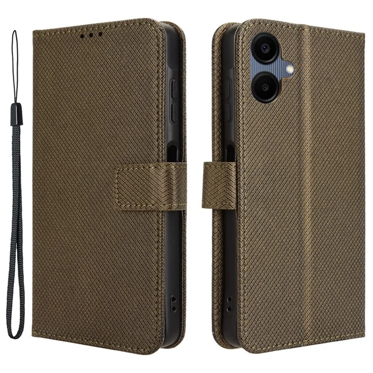 Per Samsung Galaxy A06 Case PU Leather Diamond Texture Wallet Phone Cover - Brown