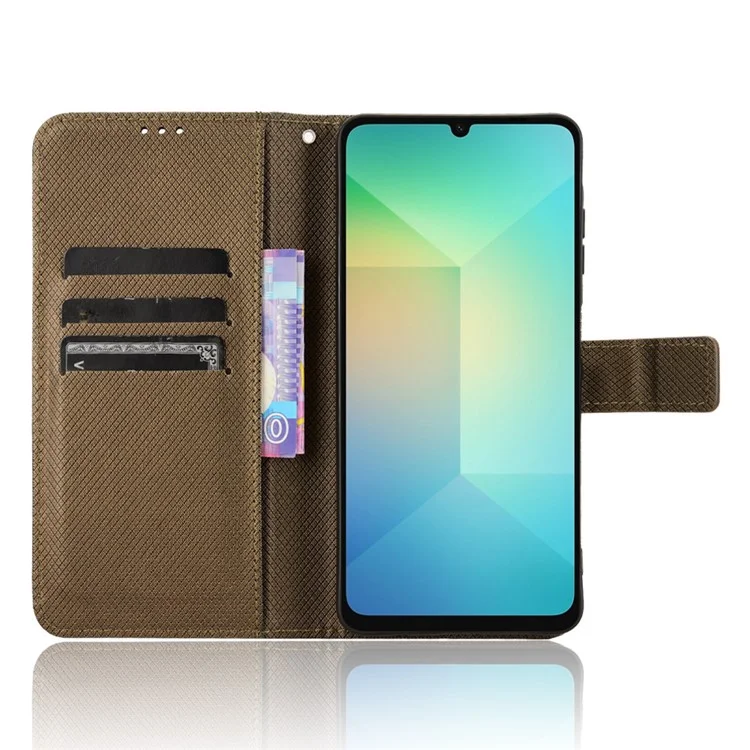 Per Samsung Galaxy A06 Case PU Leather Diamond Texture Wallet Phone Cover - Brown