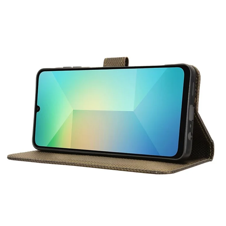 Per Samsung Galaxy A06 Case PU Leather Diamond Texture Wallet Phone Cover - Brown